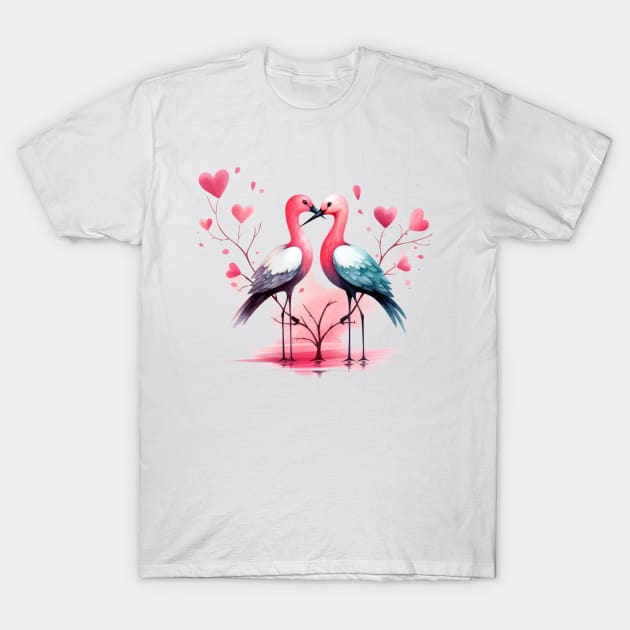 Valentine Kissing Avocet Bird Couple T-Shirt by Chromatic Fusion Studio